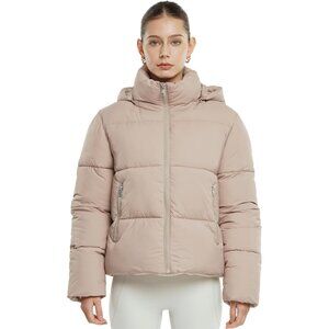 Women's Oat Cropped Puffer Jackets Warm Winter Jacket With Removable Hood